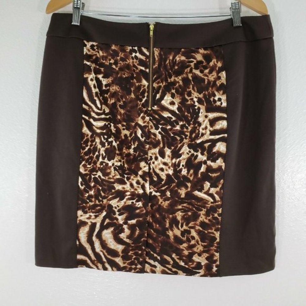 Nue Options Womens Skirt Size PXL Brown Animal Pri - Picture 6 of 9